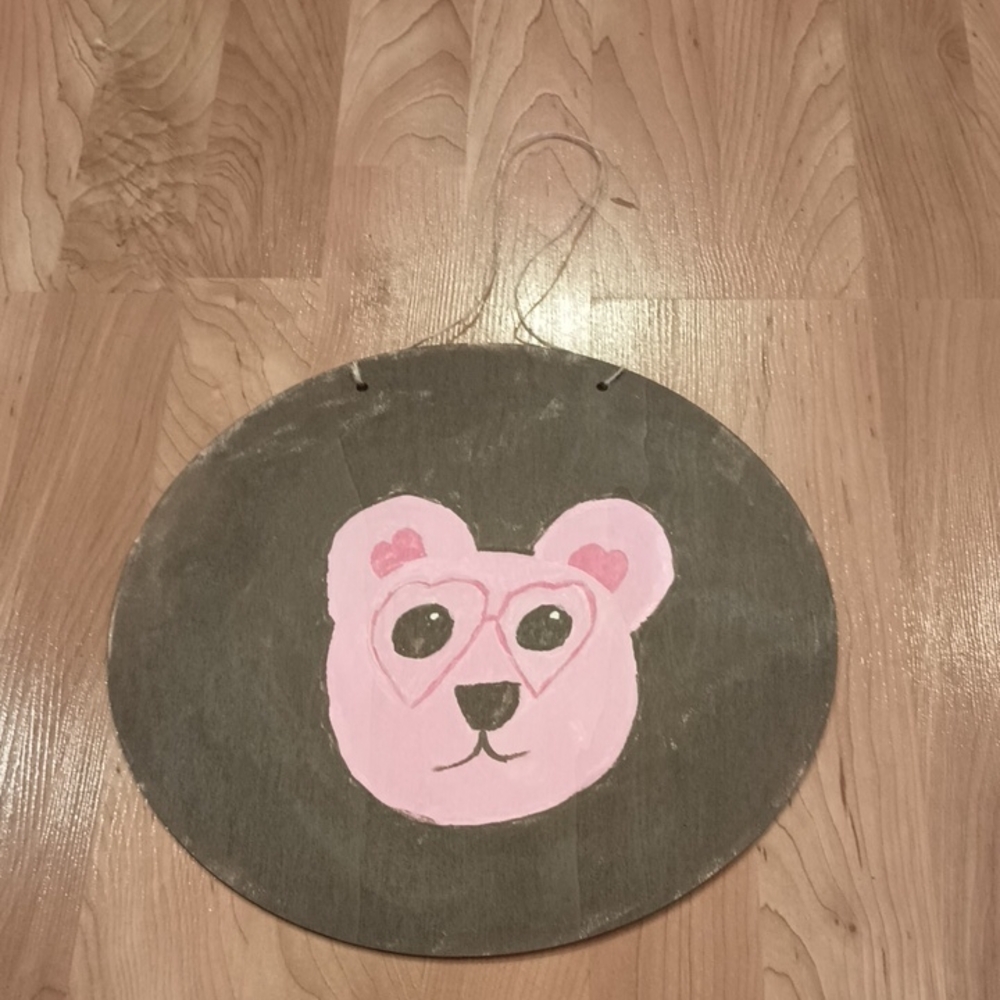 Hand Crafted Pink and Brown Bear Wall Hanging Art